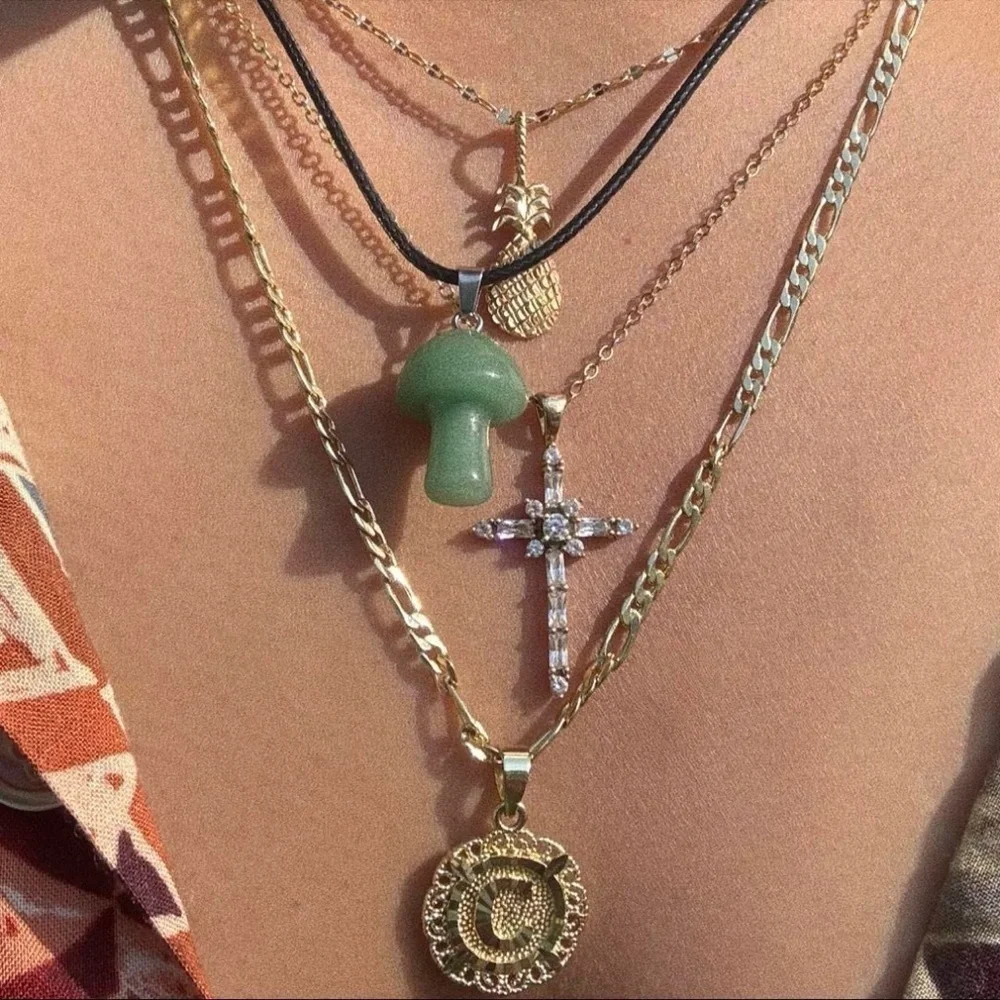 Green Aventurine Mushroom Pendant Necklace